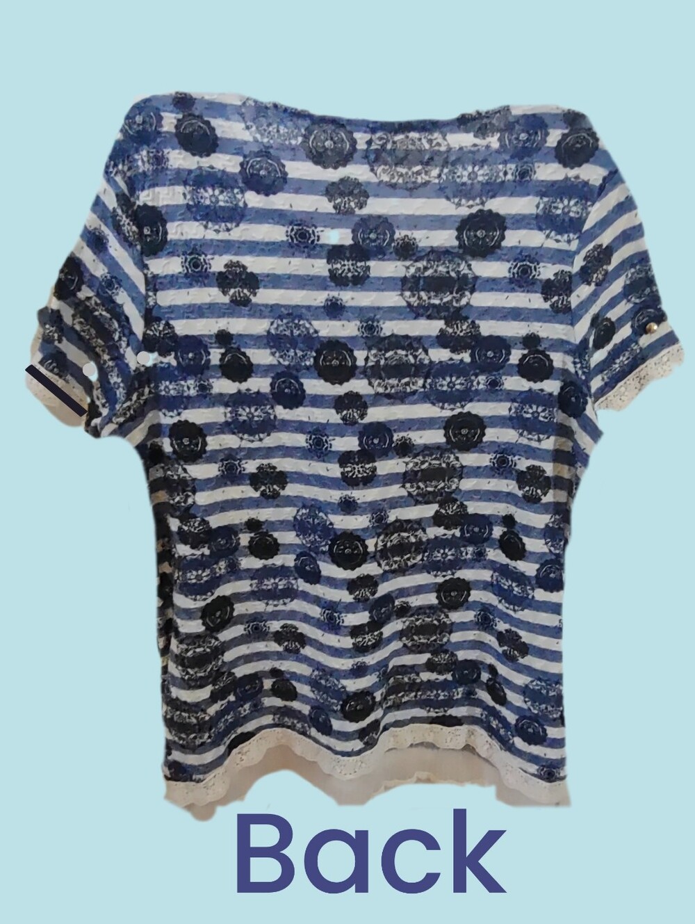 Blue & White Striped Lace Trim Embellished Tunic Top Plus Size 1X - Picture 3 of 13